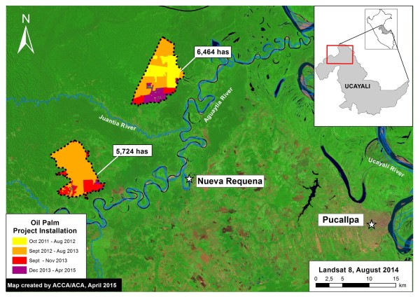 Fig. 1. Mapping the Andean Amazon Project (MAAP) Image #4 showing deforestation due to Plantaciones de Pucallpa SAC and Plantaciones de Ucayali SAC (Credit: Finer and Novosa 2015).