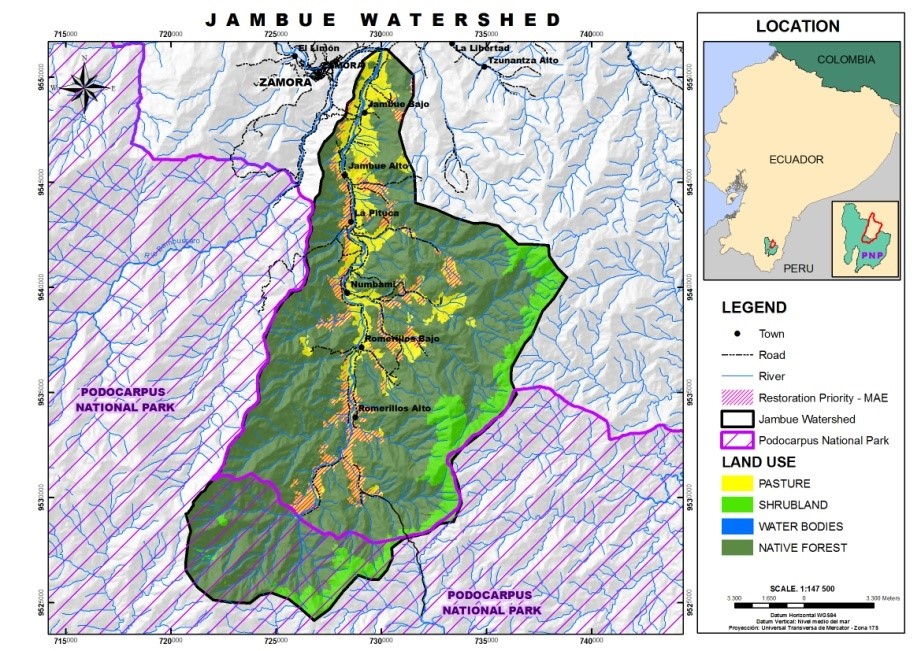Fig. 1. Location of Jambue Valley and land use in Ecuador.