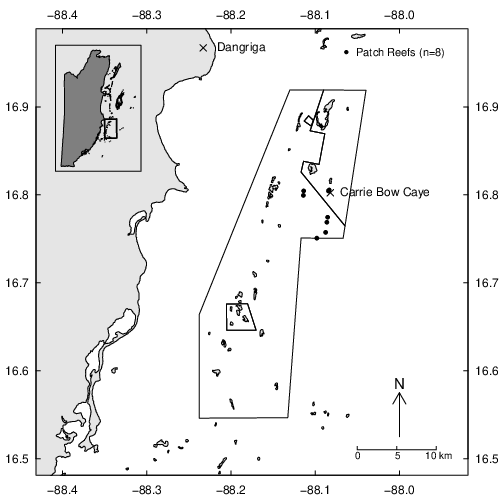 Fig. 2. Map of the South Water Caye Reserve with various protection zones.